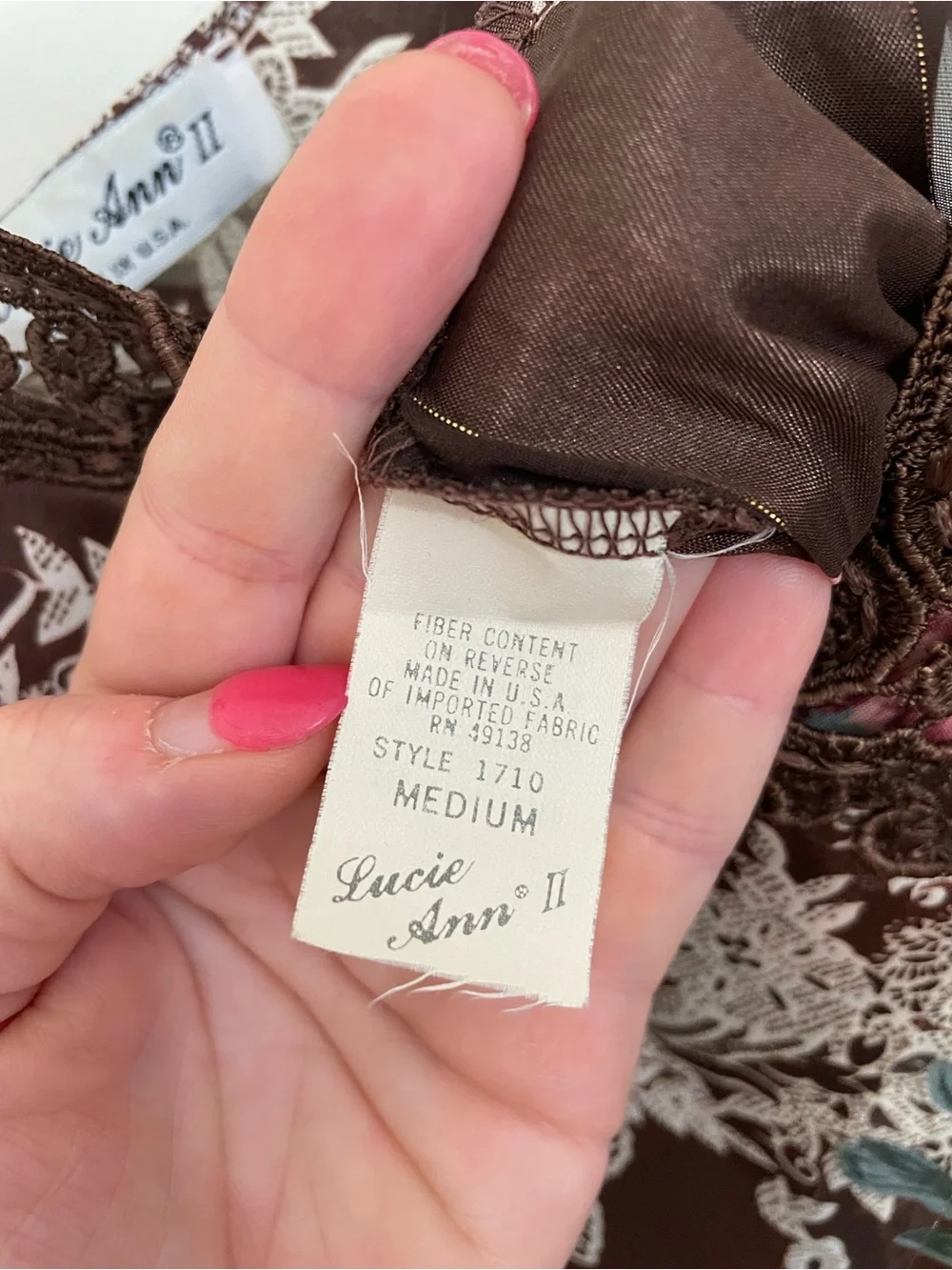 Vintage Lace Slip Dress Size M Brown Floral Sheer Beautiful Whimsy Goth Fairy